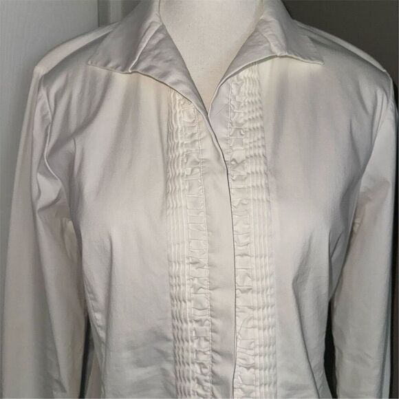 Vintage Lafayette 148 New York Tuxedo Pleated White Button-Up Blouse Size 8 - Picture 3 of 10